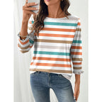 Dokotoo Women's 2026 Fashion Tops 3/4 Sleeve T-Shirts Cute Crewneck Basic Business Tees Blouses Z Orange Stripe