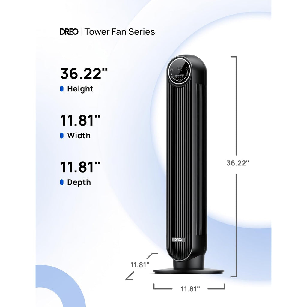 Dreo Tower Fan For Bedroom, 28Ft/S Velocity, 20Db Ultra Quiet, 8 Speeds | 2026 Upgraded Dc Motor, 90° Oscillating, 4 Modes Standing Fan, Bladeless Fan For Indoors, Floor Fans With Remote, Black