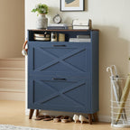 Joaxswe Shoe Cabinet Storage For Entryway With 2 Flip Drawers 2 Hook Open Storage Layer Rack Narrow Organizer Slim Hidden Wood Shoe Cabinet Furniture Dark Blue