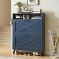 Joaxswe Shoe Cabinet Storage For Entryway With 2 Flip Drawers 2 Hook Open Storage Layer Rack Narrow Organizer Slim Hidden Wood Shoe Cabinet Furniture Dark Blue