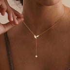 Gold Necklace for Women - Dainty Long Lariat Necklace 14K Gold Plated Clover Star Teardrop CZ Y Shaped Drop Necklaces Cute Long Necklaces for Women Trendy Prom Formal Womens Jewelry