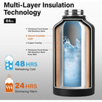 Dysanky Insulated Water Bottle | Thickened Stainless Steel Vacuum Metal | Portable Sports Half Gallon Large Water Jug For Gym And Hiking With Straw, Carrier Bag, Handle Strap | Bpa-Free 64 Oz