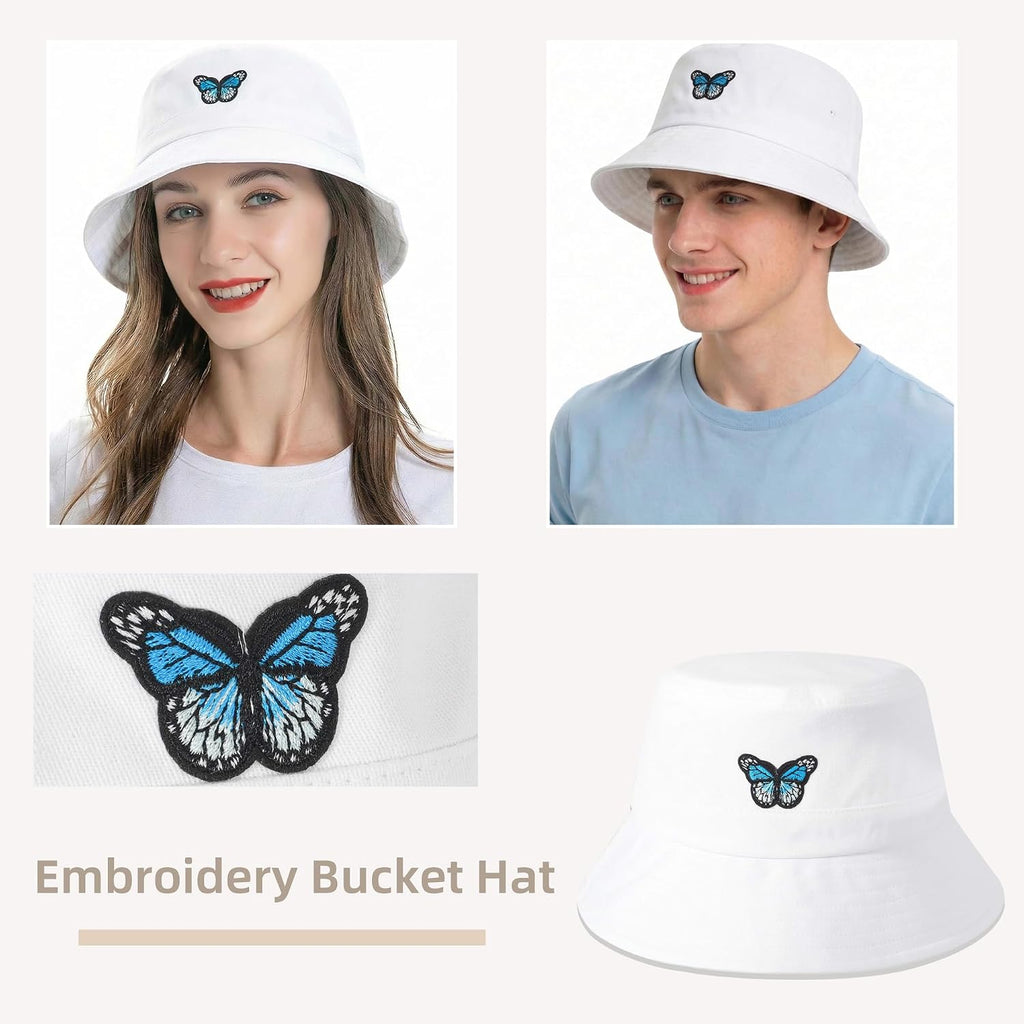 Zlyc Cotton Bucket Hats For Women Men Embroidered Packable Beach Hat Summer Travel Sun Cap For Daily Commute