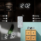 Digital Clock 3D Led Wall Clock For Living Room Decor 9.7" Alarm Clocks Black Clock Wall Decor Digital Wall Clock,Remote Control/Dimmer/Date/Temperature