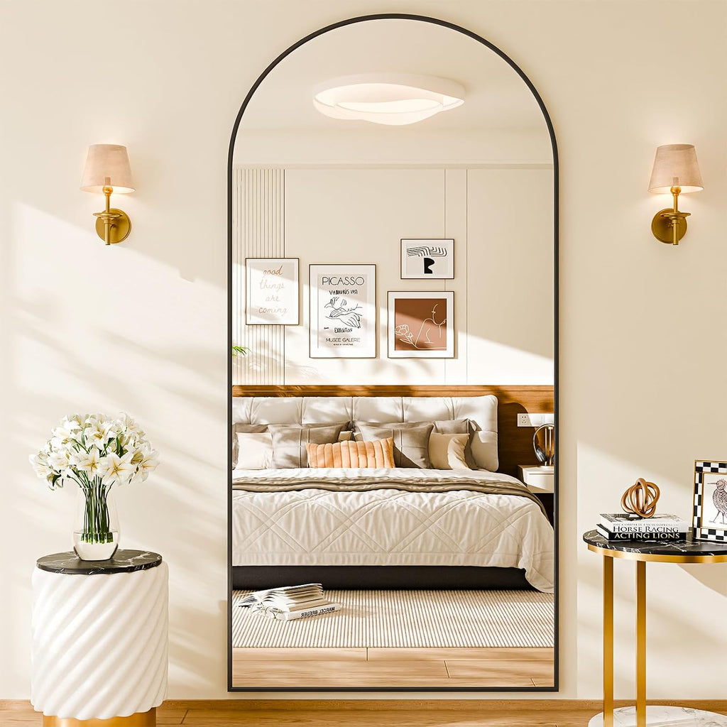 Sunqueen 76"X34" Floor Mirror Full Length, Arched Full Length Mirror With Stand, Full Body Mirrors For Bedroom Living Room Or Cloakroom Black