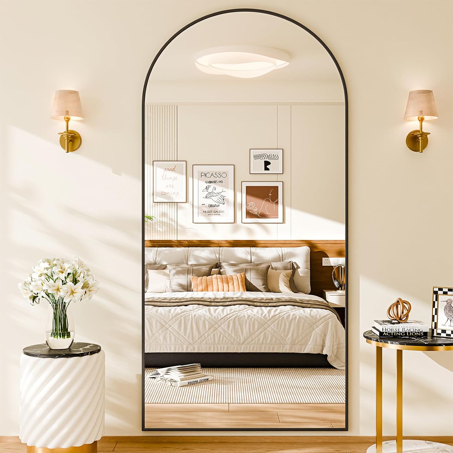 Sunqueen 76"X34" Floor Mirror Full Length, Arched Full Length Mirror With Stand, Full Body Mirrors For Bedroom Living Room Or Cloakroom Black