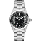 Hamilton Khaki Field Automatic Men'S Watch, 38Mm Stainless Steel Case, Swiss Made, Black Dial Analog Wrist Watch For Men, 100M Waterproof, Sapphire Crystal, 3-Hand Movement, Stainless Steel Strap
