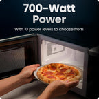 Chefman Compact Countertop Microwave Oven 0.7 Cu. Ft., 700W with 10 Power Levels, 3 Cooking Presets with One-Touch Express Cook, 2 Defrost Settings, Child Safety Lock, & Mute Button – Stainless Steel