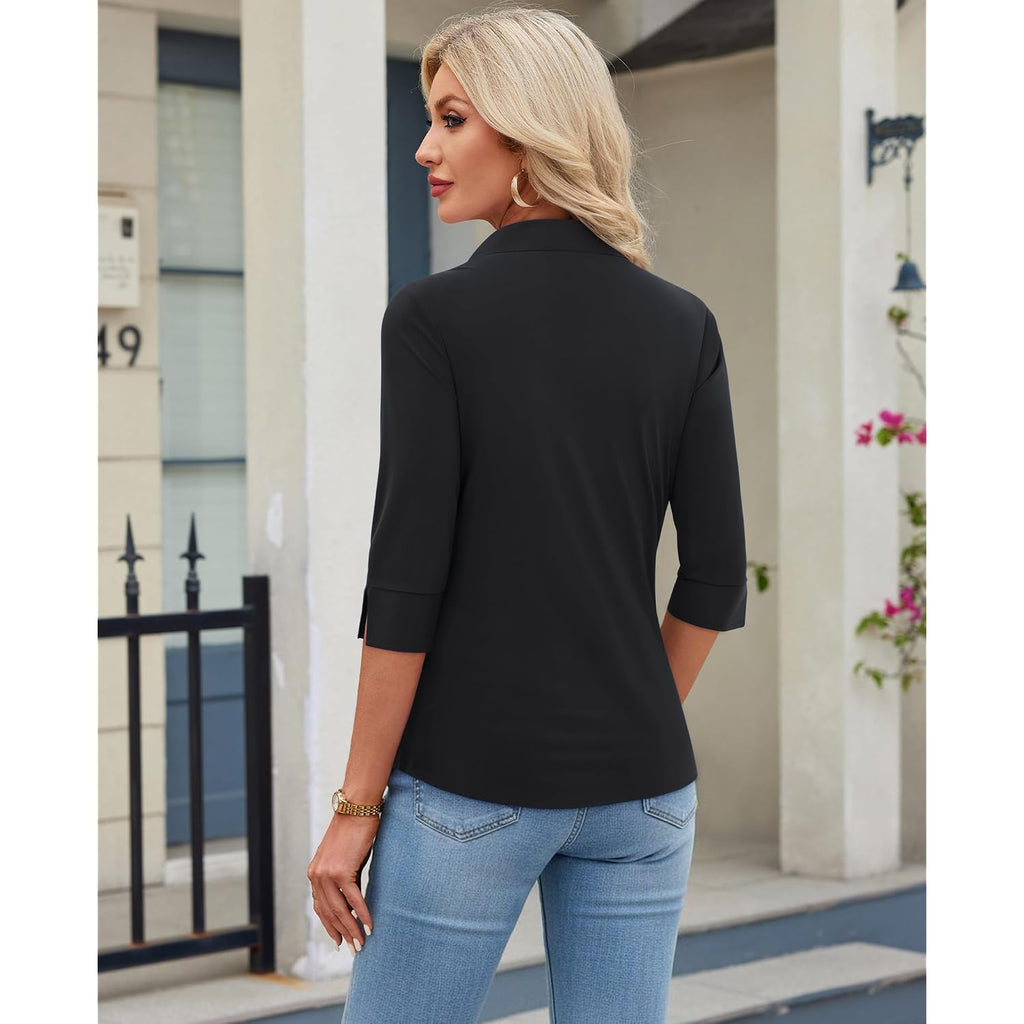 Siliteelon Button Down Shirts For Women 3/4 Sleeve Stretch Wrinkle Free Collared Dress Shirt Business Casual Tops Work Blouse