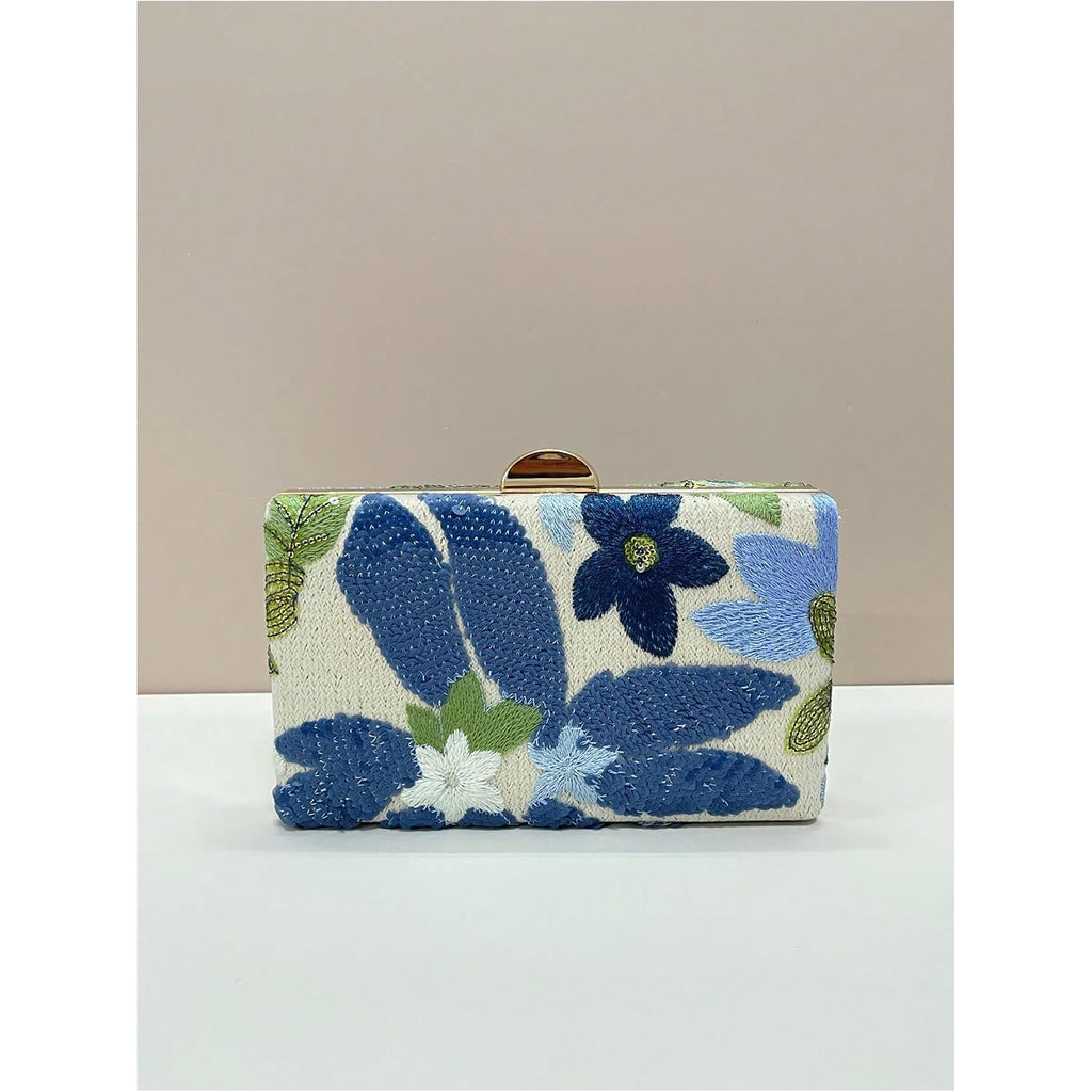 Women'S Sequin Floral Embroidery Evening Beaded Clutch Bags Elegant Mini Crossbody Purses Wedding Party Bag