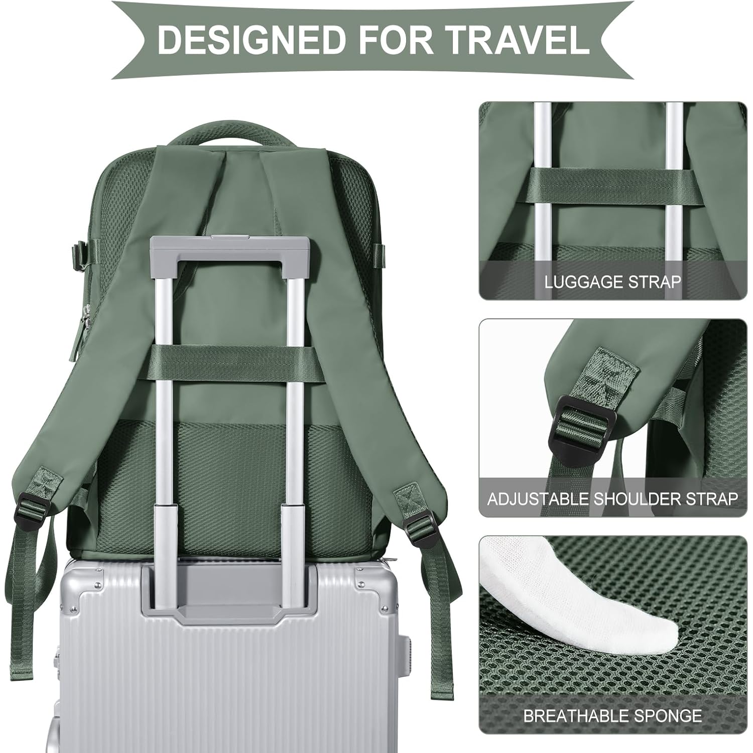 Coowoz Travel Backpack For Women Men,Carry On Backpack,Hiking Backpack Waterproof Outdoor Sports Rucksack Casual Daypack Travel Essentials(Olive Green)