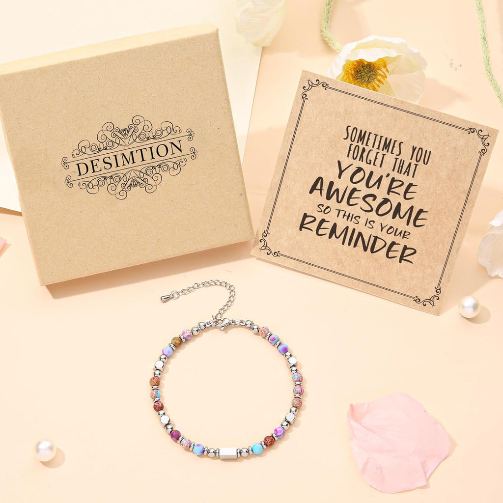 Desimtion Healing Natural Stone Bracelets for Women Girls, Sometimes You Forget You're Awesome -Christmas Gifts for Women Teen Girls, Best Friend Birthday Gifts for Women Friendship Bracelets