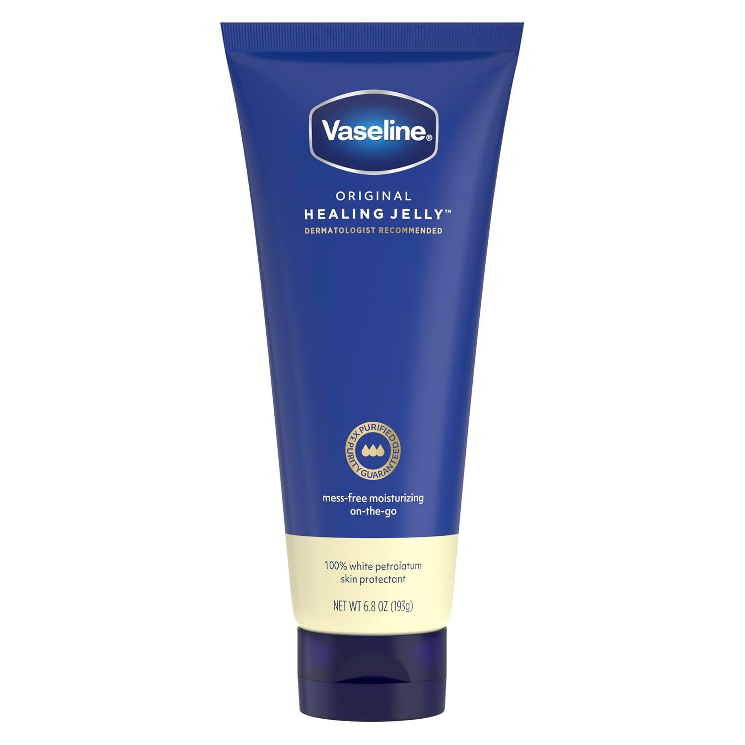 Vaseline Original Healing Jelly 100% White Petrolatum Skin Protectant 1 Ct For Mess-Free Moisturizing On-The-Go, With 3X Purified Purity-Guaranteed Formula, 6.8 Oz