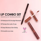 Erinde Lip Liner and Gloss Set, 2 Colors Nourishing Lip Gloss & Brown Lip Liner Combo Sets, Non-Sticky Plumping Lip Kit for Women, Lightweight Long Wear, Natural Nude Tinted Lip Glow Oil, SET B