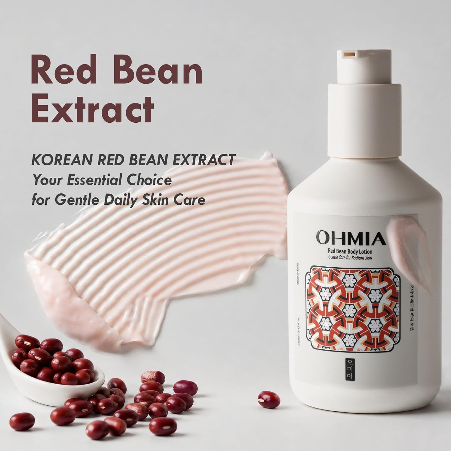 Red Bean Korean Body Lotion For Women - 24-Hour Moisturizer For Dry Skin, Peptides & Hyaluronic Acid, Lightweight K-Beauty Body Care, Vegan & Cruelty-Free - 8.45 Fl Oz