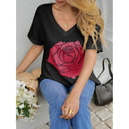 Tankaneo Womens Oversized Tshirts V Neck Short Sleeve Tops Summer Casual Loose Fit Tunic Tee Shirts Rose Black