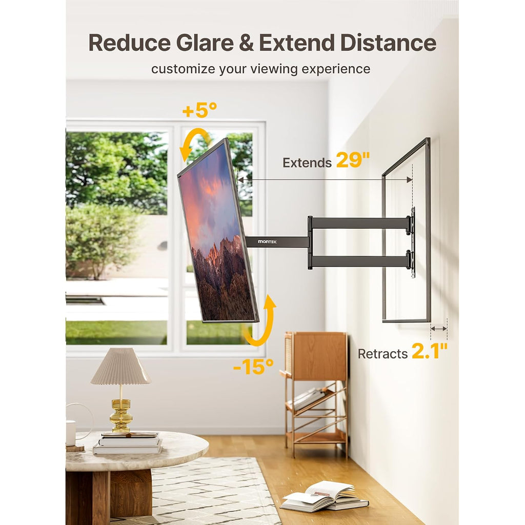 Montek Long Arm Tv Wall Mount For Most 23-65 Inch Tvs, 29 Inch Long Extension Tv Mount Swivel And Tilt, Full Motion Wall Mount Tv Bracket Fit Max Vesa 400 X 400Mm, Up To 77 Lbs