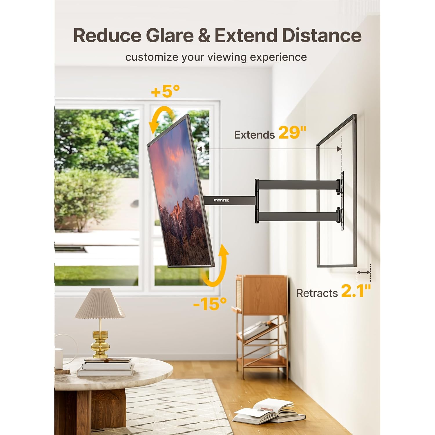 Montek Long Arm Tv Wall Mount For Most 23-65 Inch Tvs, 29 Inch Long Extension Tv Mount Swivel And Tilt, Full Motion Wall Mount Tv Bracket Fit Max Vesa 400 X 400Mm, Up To 77 Lbs