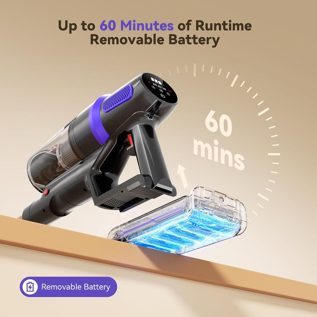 Techrise Cordless Vacuum Cleaner For Home, 550W 45Kpa For Pet Hair & Floors