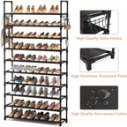 VTRIN 10 Tier Shoe Rack Tall Large Capacity Wide Shoe Organizer with Two Hooks Sturdy Metal Shoe Shelf for Entryway, Closet, Bedroom