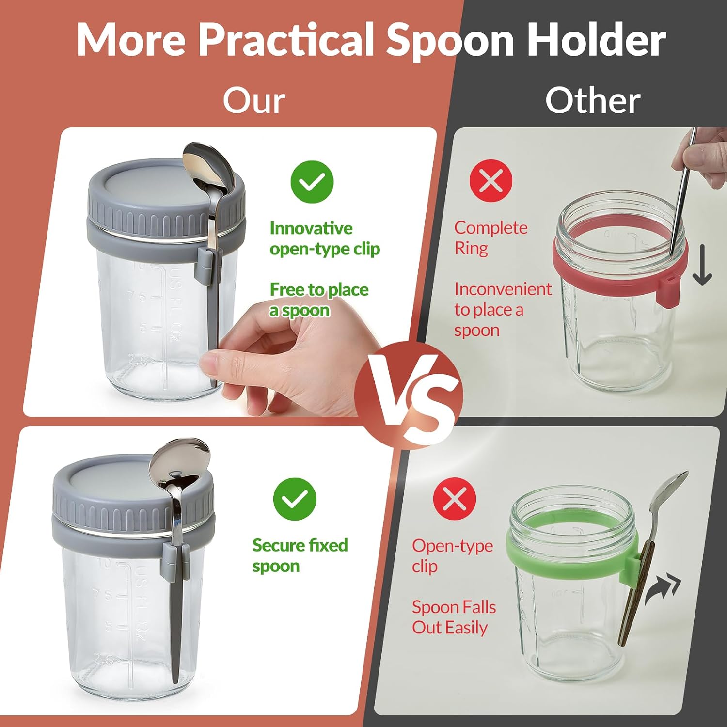 4 Pack Overnight Oats Containers With Lids And Spoons - Drkio 16 Oz Glass Mason Jars For Overnight Oats Leak Proof Oatmeal Container Great For Cereal Fruit Vegetable Milk Salad Yogurt Meal Prep