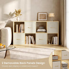 8 Cube Storage Organizer - Solid Wood Bookshelf With 4 Storage Bins, Cube Shelf With 2 Removable Back Panels, Vertical Or Horizontal Bookcase, Open Book Shelf For Bedroom, Living Room, Office