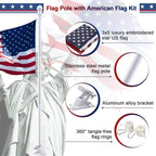 Flag Pole Kit With 3X5 American Flag - Includes 5Ft Heavy Duty Tangle Free Flagpole,Embroidered 3X5 Us Flag,Aluminum Mount Holder Bracket,Metal Flagpoles For Outside House,Porch,Outdoor - White