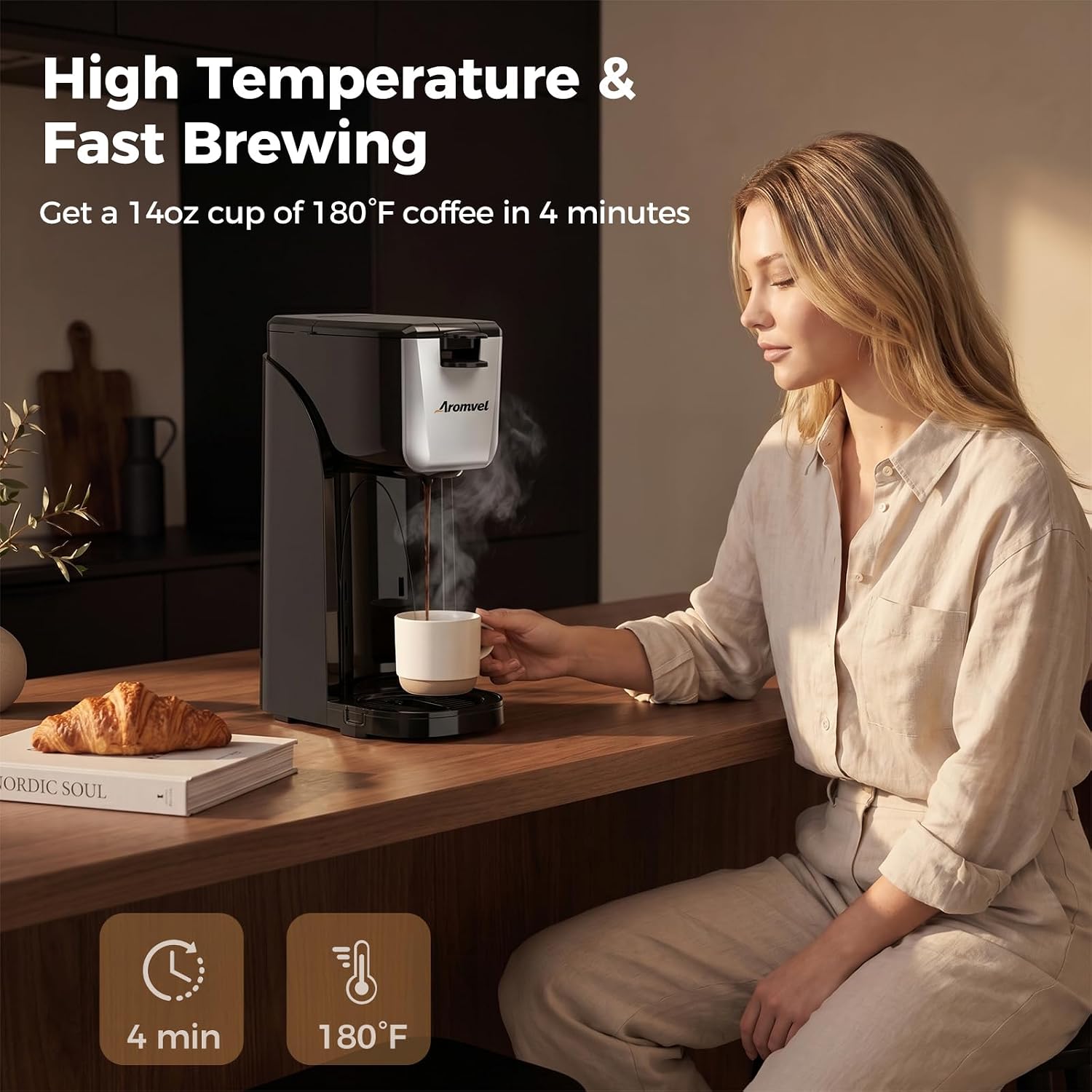 2-In-1 Single Serve Coffee Maker For K Cup Pods & Ground Coffee, 6 To 14 Oz Brew Sizes, Compact Small Brewer With Dual Buttons, Adjustable Drip Tray For Travel Mugs, Silver
