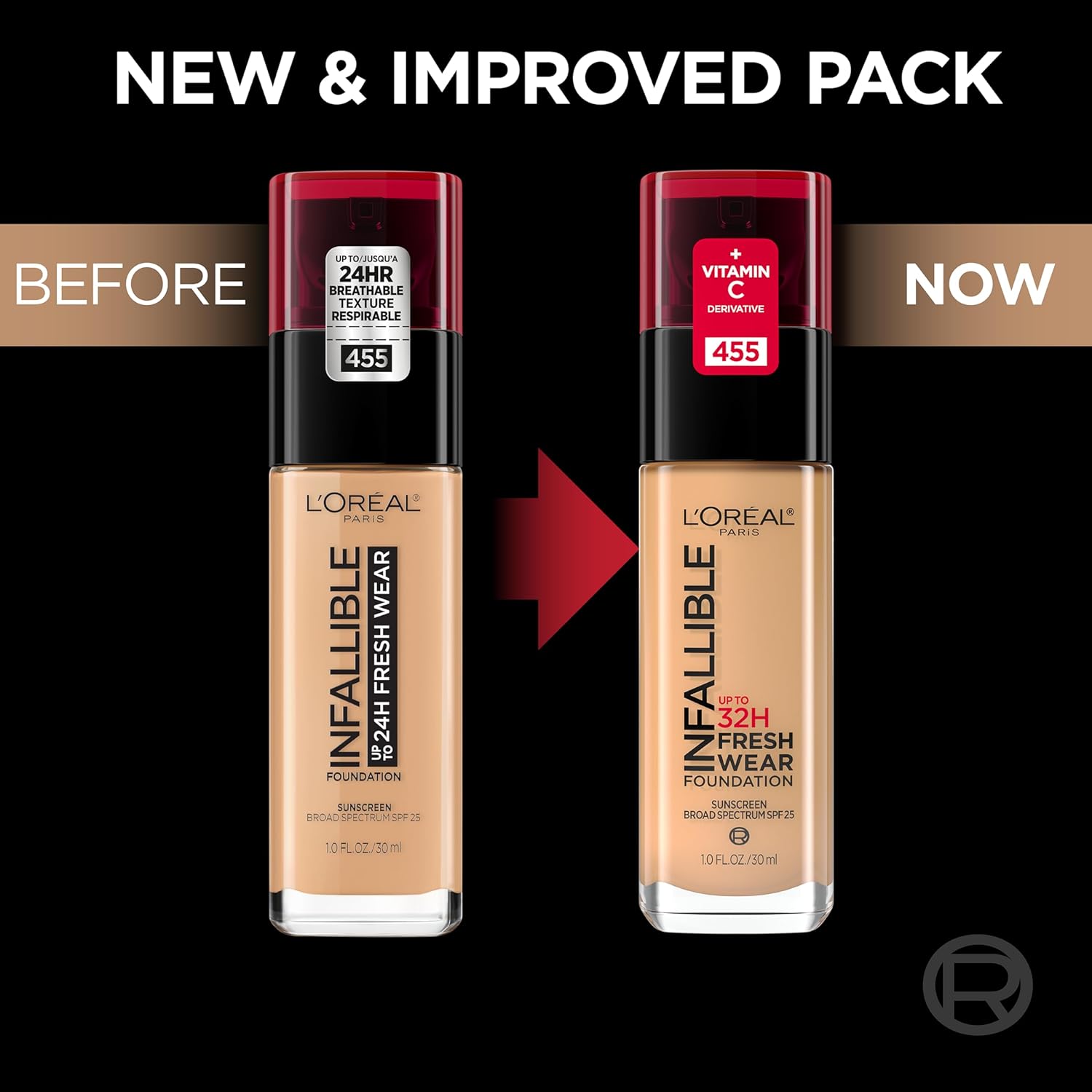 L'Oreal Paris Makeup Infallible Up to 32 Hour Fresh Wear Lightweight Foundation, 460 Golden Beige, 1 Fl Oz, Packaging May Vary