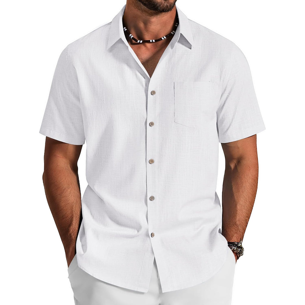 Coofandy Men'S Button Down Shirt Short Sleeve Cotton Casual Summer Shirts Beach Vacation Linen Shirts For Men