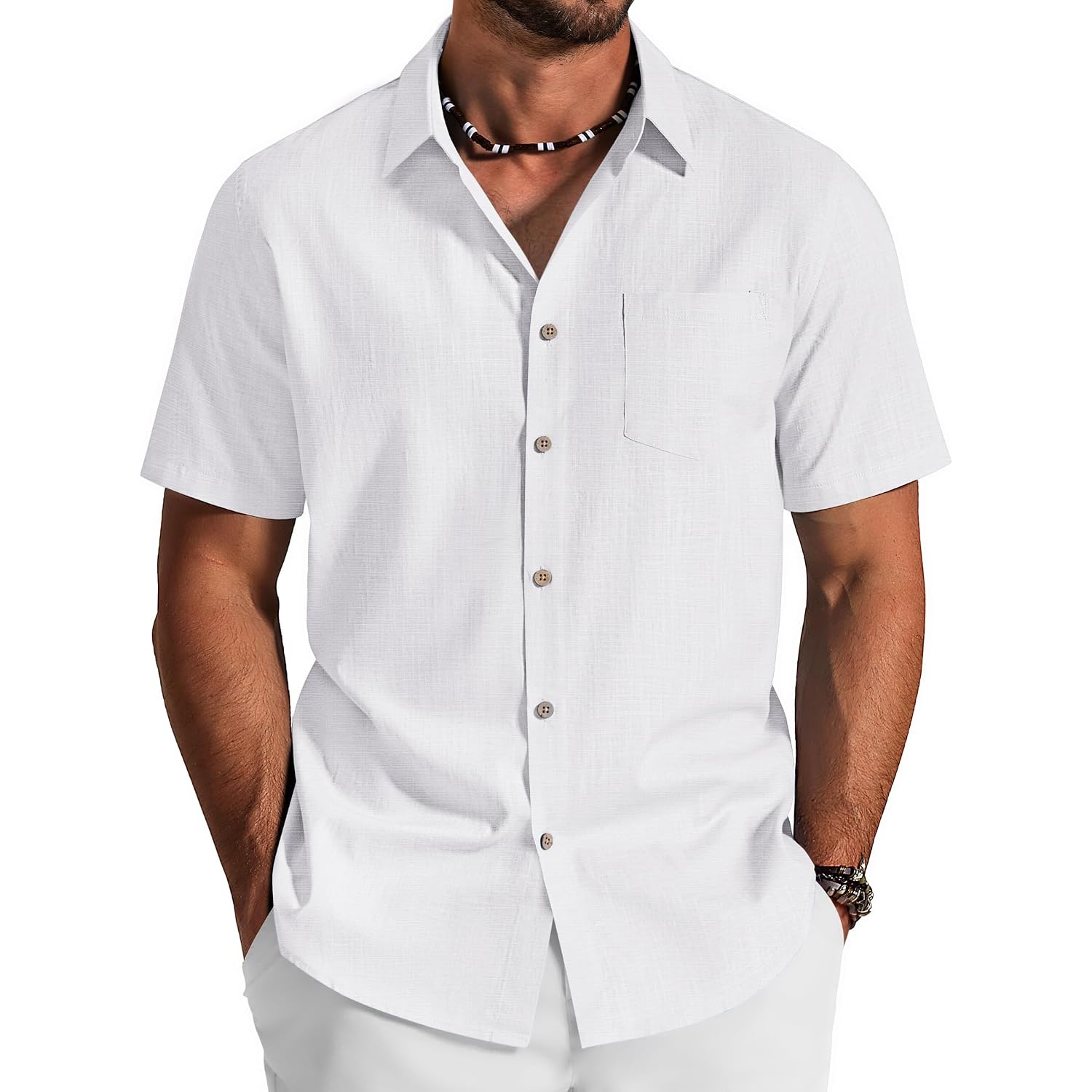 Coofandy Men'S Button Down Shirt Short Sleeve Cotton Casual Summer Shirts Beach Vacation Linen Shirts For Men