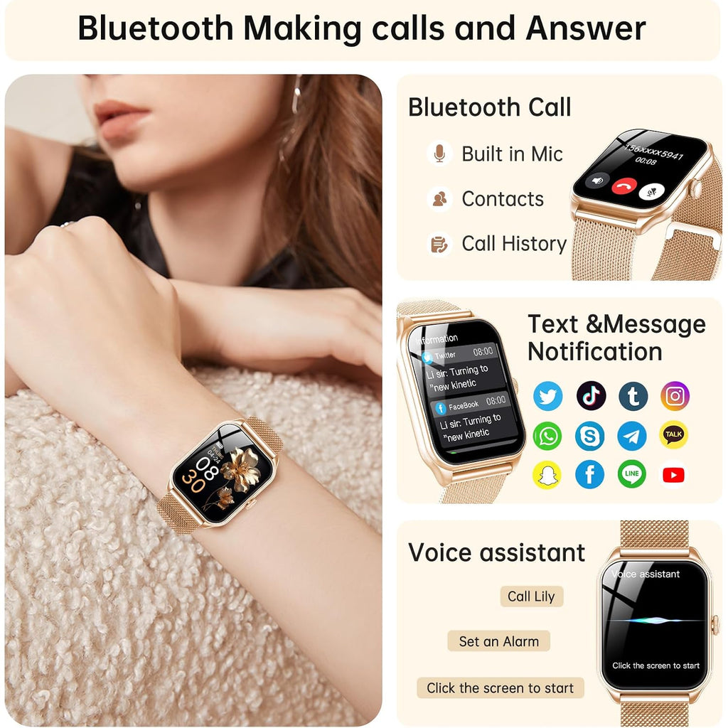 Smart Watches For Women, 1.91" Hd Fitness Tracker (Answer/Make Calls), Ip68 Waterproof, 120+ Sport Modes With Heart Rate And Sleep Monitor, Fitness Watch For Iphone/Android
