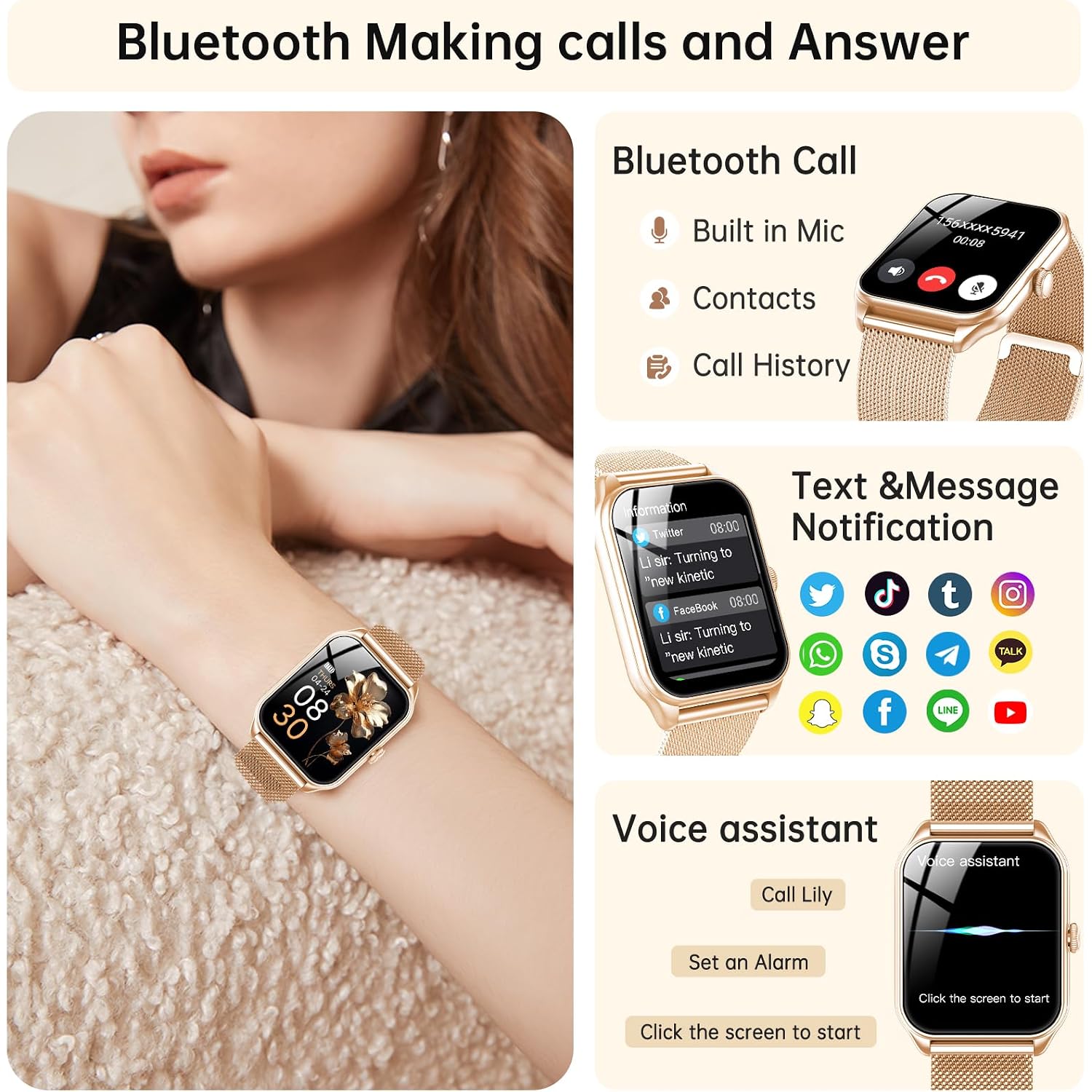 Smart Watches For Women, 1.91" Hd Fitness Tracker (Answer/Make Calls), Ip68 Waterproof, 120+ Sport Modes With Heart Rate And Sleep Monitor, Fitness Watch For Iphone/Android
