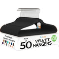 50 Pack New Premium Quality Velvet Hangers Ultra Thin Non Slip Adult Felt Space Saving Hangers For Closet Heavy Duty Coat Pants Jackets Dress Hangers 360° Swivel Hook Hold Upto 10 Lbs Black