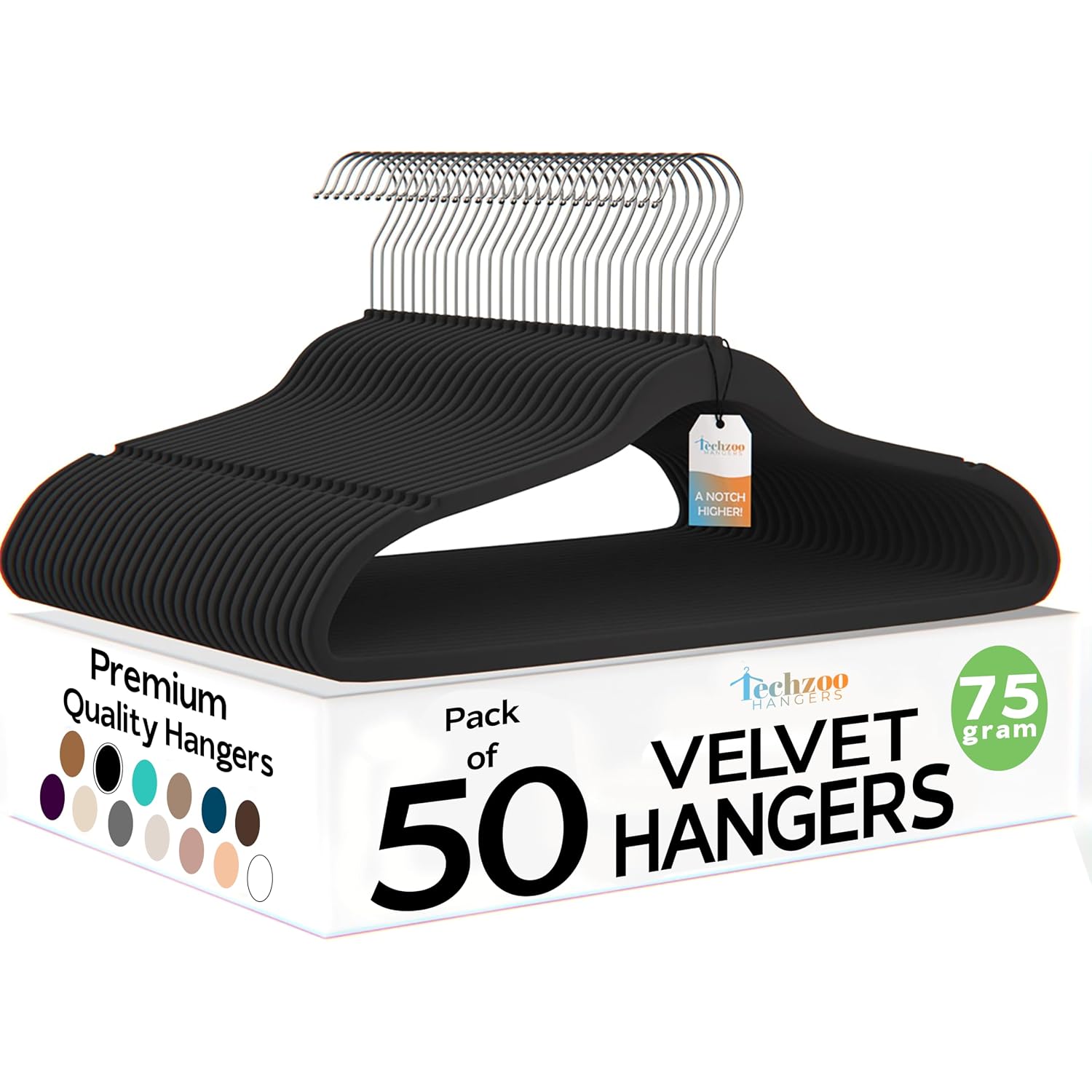 50 Pack New Premium Quality Velvet Hangers Ultra Thin Non Slip Adult Felt Space Saving Hangers For Closet Heavy Duty Coat Pants Jackets Dress Hangers 360° Swivel Hook Hold Upto 10 Lbs Black