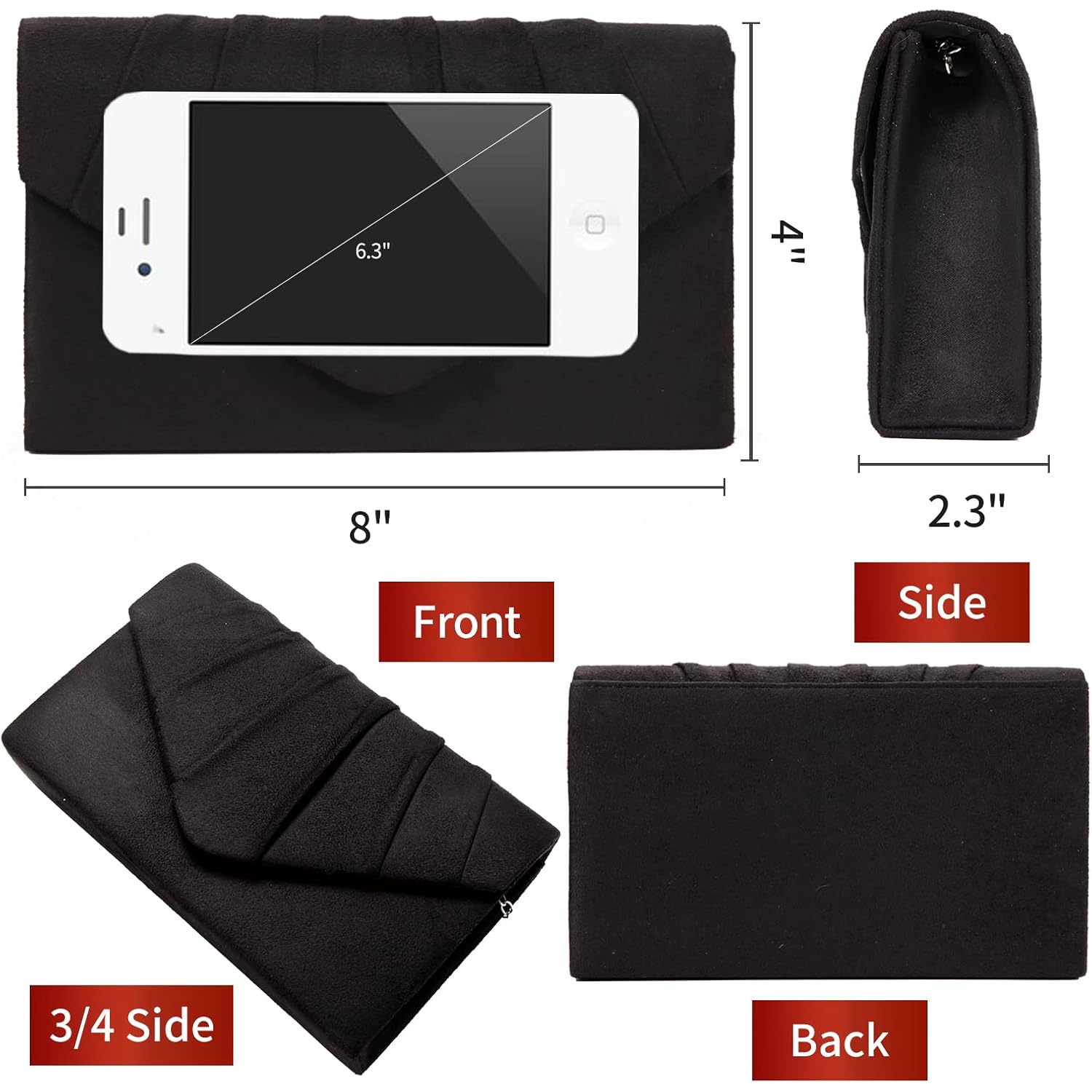 BBjinronjy Clutch Purse Evening Bag for Women Evening Wedding Party Velvet Suede Pleated Handbag