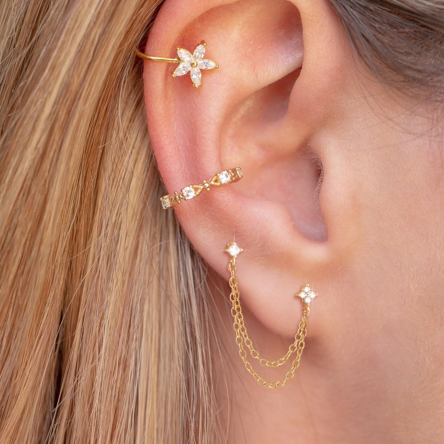 Freekiss Gold Chain Studs Earrings for Women Trendy: Hypoallergenic 14K Gold Plated Dangle Earrings Dainty Small Long Chain Earring Set Fashion Gold Jewelry for Women