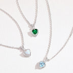 FANCIME 14K Solid White Gold Heart Birthstone Necklace for Women with lab-grown diamond Pendant Birthday Gifts for Mom Women Sterling Silver Chain 16" + 2" Extender