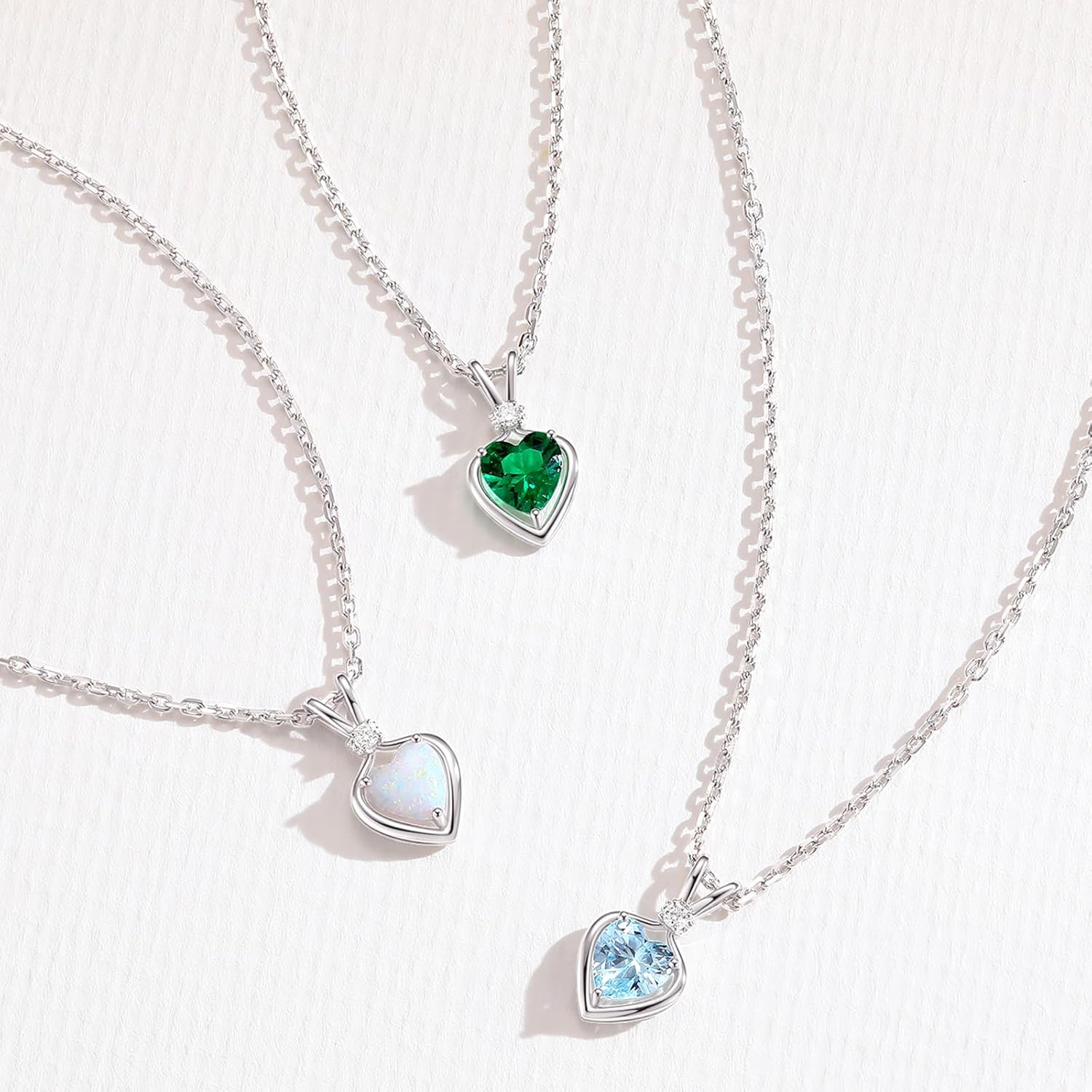 FANCIME 14K Solid White Gold Heart Birthstone Necklace for Women with lab-grown diamond Pendant Birthday Gifts for Mom Women Sterling Silver Chain 16" + 2" Extender