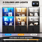 Brottar 67" Display Cabinet With Glass Doors, 4-Tier Curio Cabinet With 2 Removable Glass Shelves, Display Case For Collectibles, Black