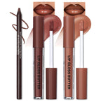 Erinde Lip Liner and Gloss Set, 2 Colors Nourishing Lip Gloss & Brown Lip Liner Combo Sets, Non-Sticky Plumping Lip Kit for Women, Lightweight Long Wear, Natural Nude Tinted Lip Glow Oil, SET B