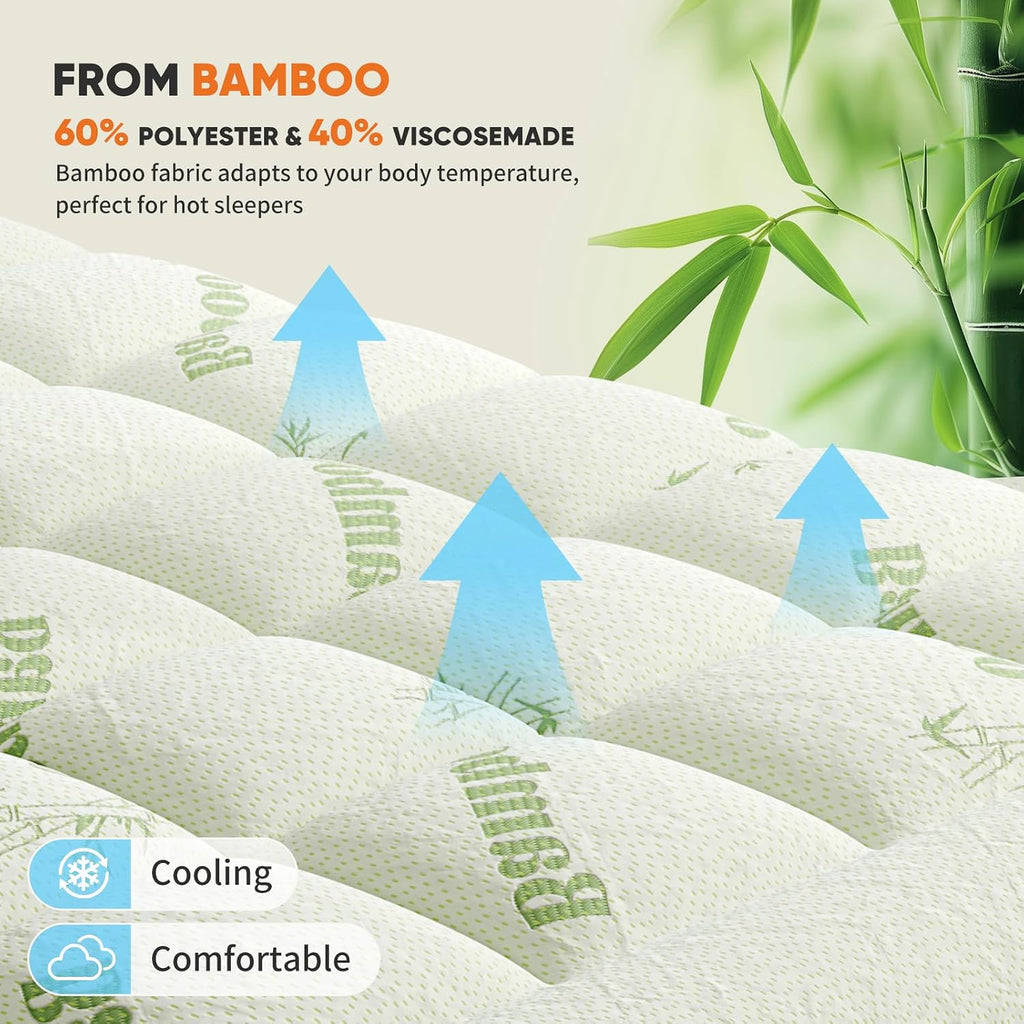 Sweetcrispy Ultra Soft Mattress Topper Twin Size - Viscose Made From Bamboo Pillow Top Mattress Pad For Breathable Cooling & Back Pain Relief, Deep Pocket Comfort Bed Topper, Green