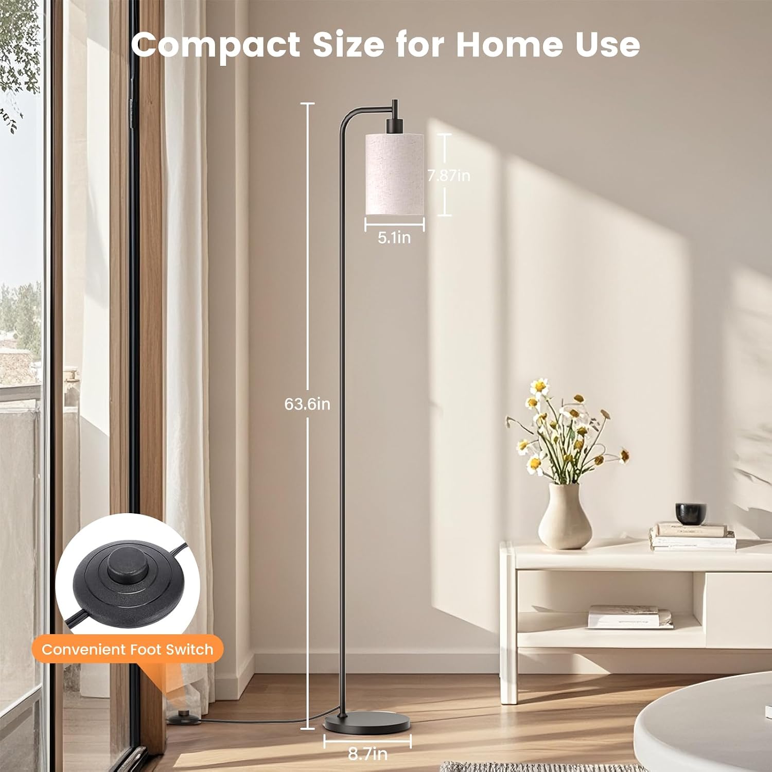 Floor Lamp With Linen Shade, Dimmable Tall Standing Lamp With Remote Control & 3 Color Temperatures, Modern Floor Lamps For Living Room Bedroom Office Corner, 9W Led Bulb Included