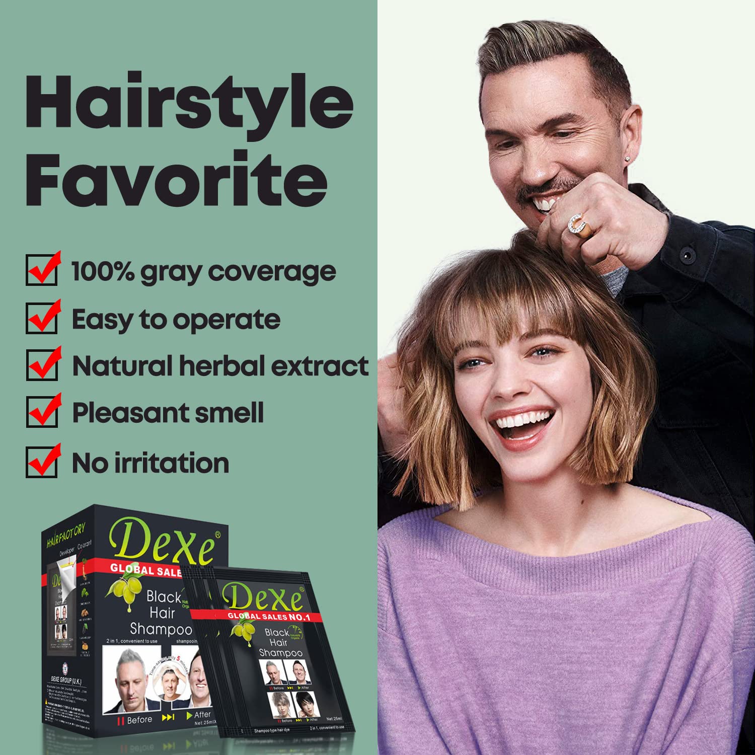 10 PCS Dexe Black Hair Shampoo Instant Hair Dye for Men Women Black Color - Simple to Use - Hair Dye Permanent - Last 30 days - Natural Ingredients, Hair Dye Shampoo Great Choice for Woman&Man