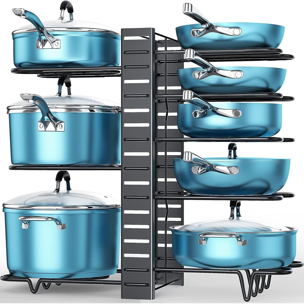 Pots And Pans Organizer For Cabinet 16.61 Height, 8 Tier Pot Organizers Rack With 3 Diy Methods, Adjustable Pan Organizer Under Cabinet Kitchen Organization And Storage