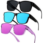 Fit Over Glasses Polarized Sunglasses for Women Men Oversized Square Shades UV400 Protection (3pack) Black + Mirror Blue + Mirror Purple
