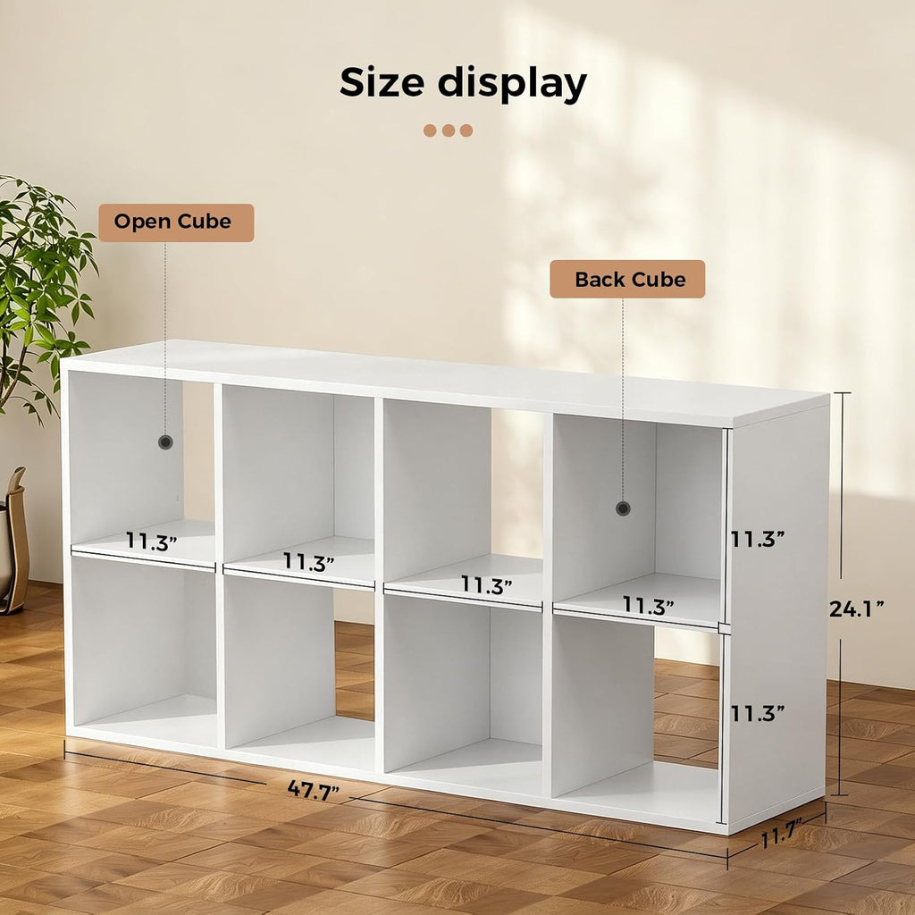 Lucklife 8-Cube Storage Organizer, Stackable Modular Bookcase Shelf With Vertical Or Horizontal Use, Fits 11×11" Bins, Optional Back Panels, For Living Room, Office, White