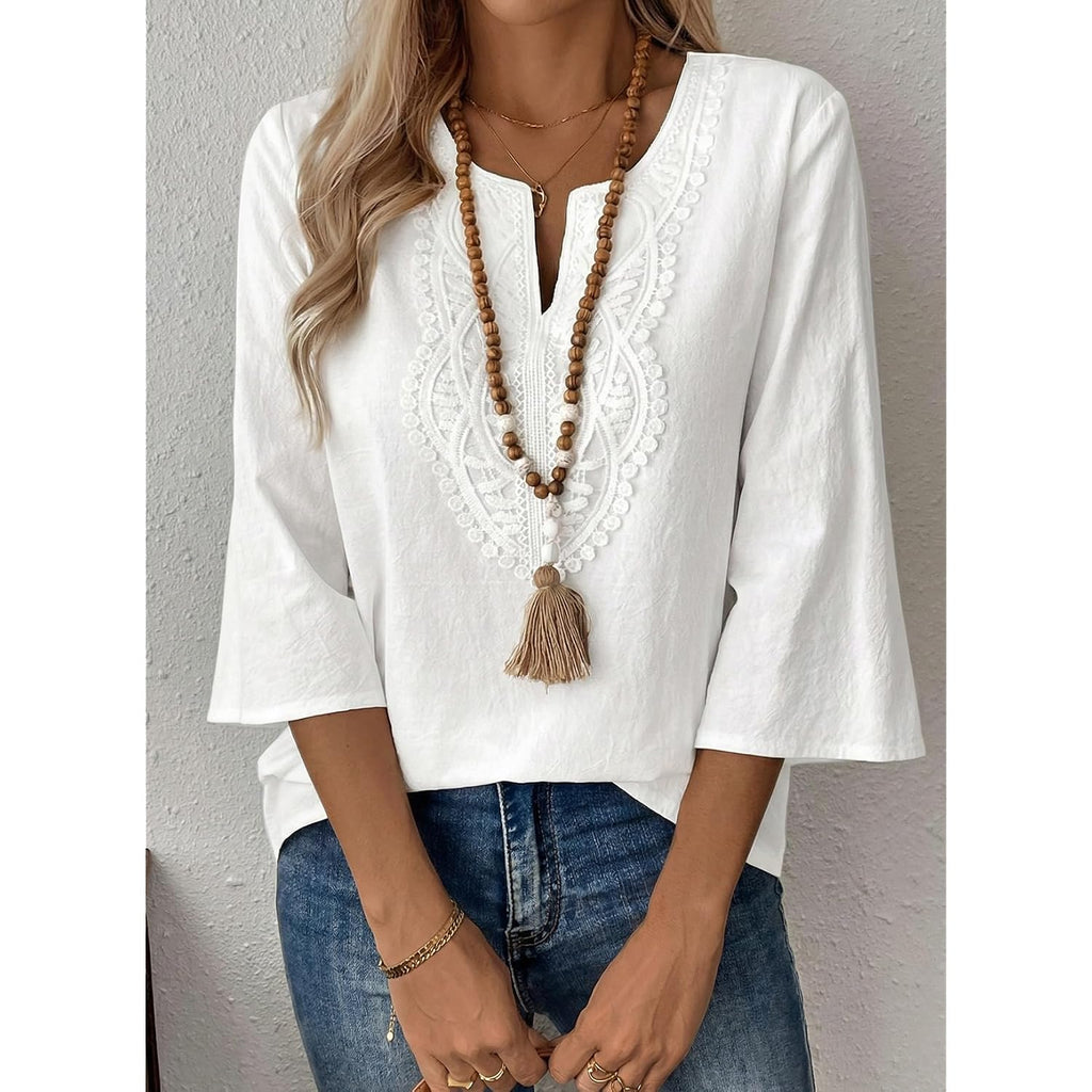 Evaless Boho Tops For Women Blouses Dressy Casual V Neck 3/4 Sleeve Shirts Spring Outfits Trendy Vacation Clothes