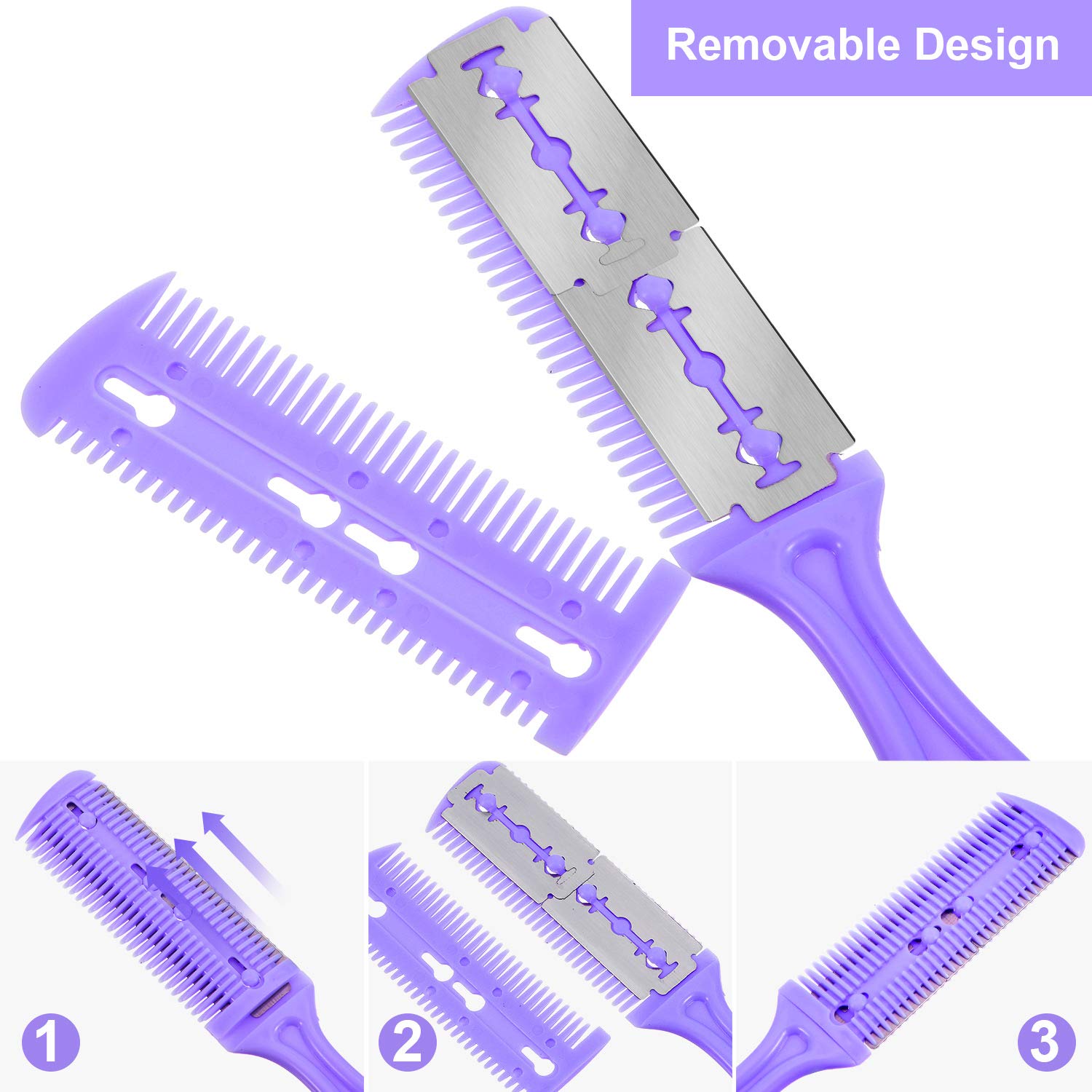 Boao 5 Pieces Dual-Sided Cutting Scissors, 20 Razors, And Thinning Comb With Double Edge For Precise Slim Haircuts (5 Colors)