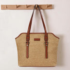 Tote Bag For Women,Large Capacity Straw&Vegan Leather Tote Purses For Women,Shoulder Bags For Daily Travel Work Beach